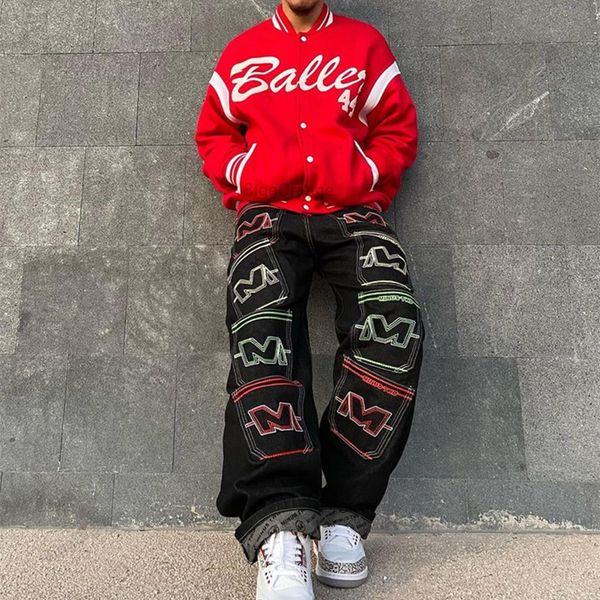 

men's jeans y2k hip hop multiple pockets print minus two black pants baggy jean men harajuku punk gothic wide leg trousers streetwear 2, Blue