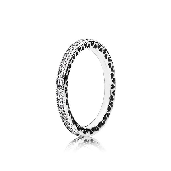 

sparkle hearts stacking ring for pandora real 925 sterling silver couple rings designer jewelry for women men full crystal diamond luxury lo, Slivery;golden