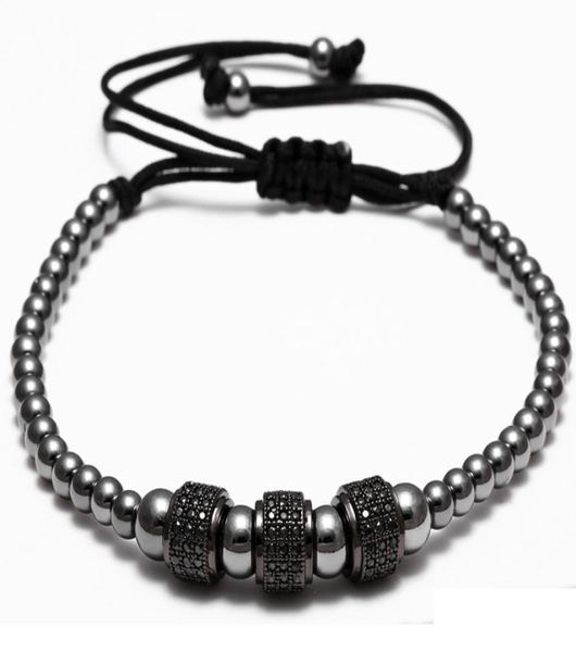 

fashion luxury gold plated 3 round beads strands macrame bracelet micro inlay zircon mens womens style accessories9499158, Black
