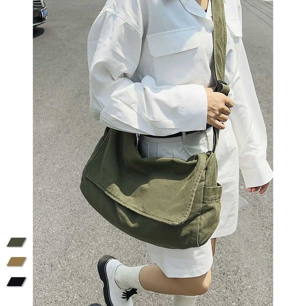 

cross body canvas bag women's summer ins simple high-capacity college students commuting messenger bag shoulder bag