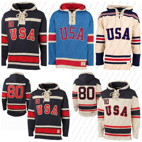 

1980 miracle on team usa ice hockey jerseys hockey jersey hoodies custom any name any number stitched hoodie sports sweater, Black;red
