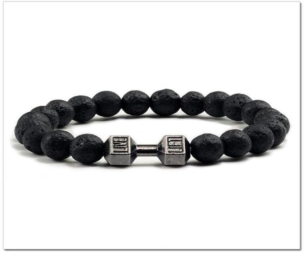 

lava bracelet black volcanic stone beads bracelets for women men fitness barbell jewelry mens bracelets1018579, Golden;silver