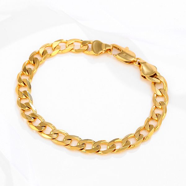 

women men bracelet cuban wrist chain hip hop simple real 18k gold color ins punk wristband jewelry gift 8mm wide,8.6 inches long, Black