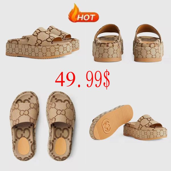 

luxury slippers slide brand designers women ladies hollow platform sandals women's slide sandal with lnterlocking g lovely sunny beach, Black