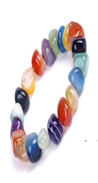 

natural agate stone bracelets bangles fashion men beaded strands irregular shape gravel women colorful beads elastic bracelet ewa55805435, Black
