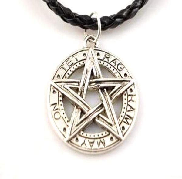 

star pentagram necklace pendant vintage silver medal wiccan witch collar chokers chain leather necklaces fashion jewelry women a3447176