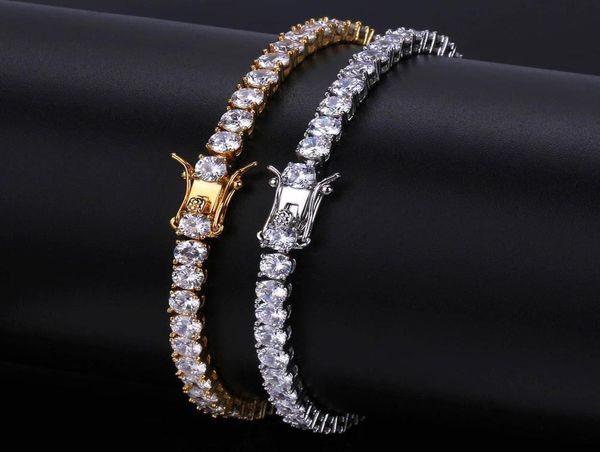

3456mm 78inch men iced out cut tennis bracelet triple lock hiphop 1 row luxury cz bracelets4272208, Golden;silver