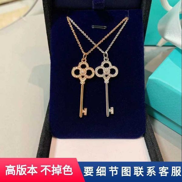 

high-quality high version heart crown key necklace women's tiffayffay sweater chain rose gold light luxury small crowd collar, Golden;silver