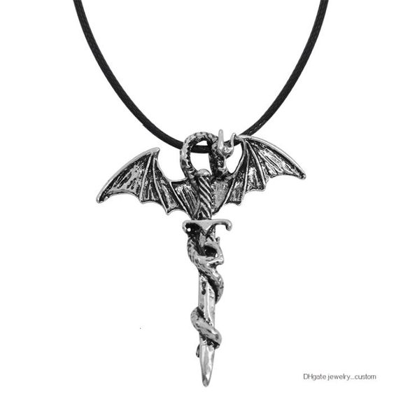 

vintage punk dragon sword charm pendant necklace cross animal wings leather chain necklaces cool men jewelry collar7707929, Silver