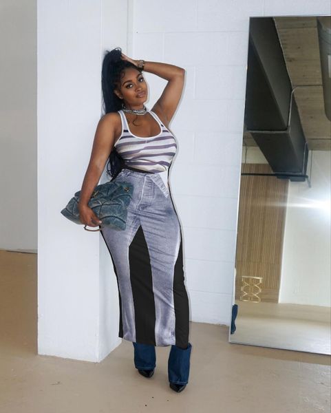 

basic casual dresses printing sleeveless maxi sundres summer fashion high waist bodycon female elegant beachwear party 230625, Black;gray