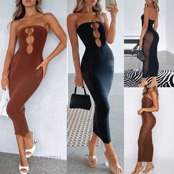 

summer new style beaded cut out bra mesh splice perspective wrap hip long dress fashions casual woman dresses models for women, Black;gray