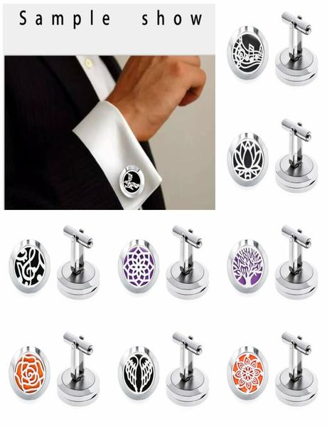 

1pair lotus flower wings 20mm stainless steel shirt cufflink essential oil aromatherapy cuff link perfume diffuser cuff button 10p8412940, Silver