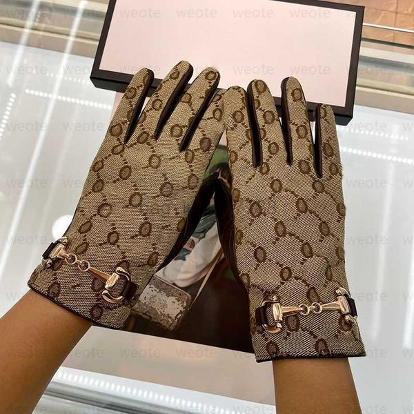 

women designer mitten sheepskin gloves with box winter luxury genuine leather brands big fingers glove warm cashmere inside touch screen, Blue;gray