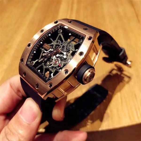 

mens watch r ichardess watches men's automatic mechanical watch japan west iron city movement natural rubber size fine steel, Black;brown