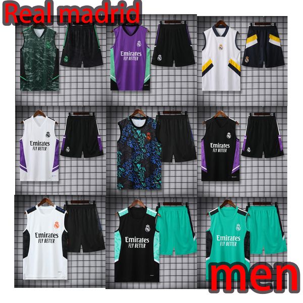

22 23 24 real madrid sportswear football vest real madrid vest training shirt 2023 2024 tank shorts suit sportswear men s-2xl, Black