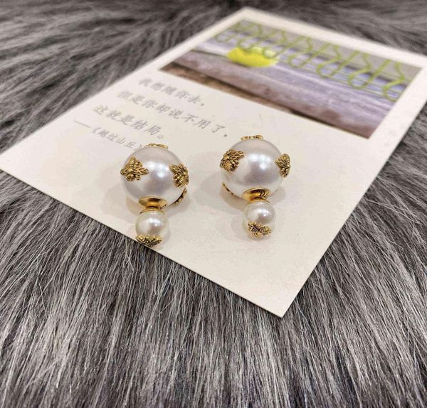 

delivery of brand designer double sided pearl earrings0128547211, Golden