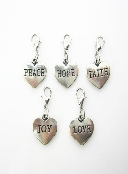 

selling 50pcslot mix 5 designs heart dangle charms for floating pendant lockets with lobster clasp diy jewelry3101031, Bronze;silver