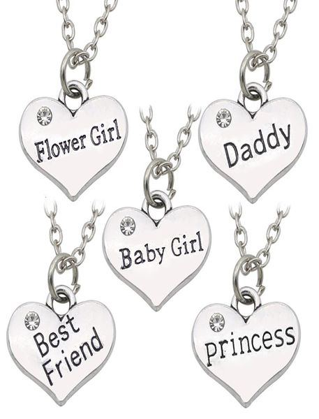 

friends daddy princess baby girl flower girl charm pendant necklace silver rhinestone love heart necklace for women collar5952019