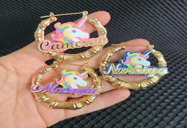 

customize unicorn name bamboo style custom hoop earrings with statement words numbers c34vip9488156, Golden
