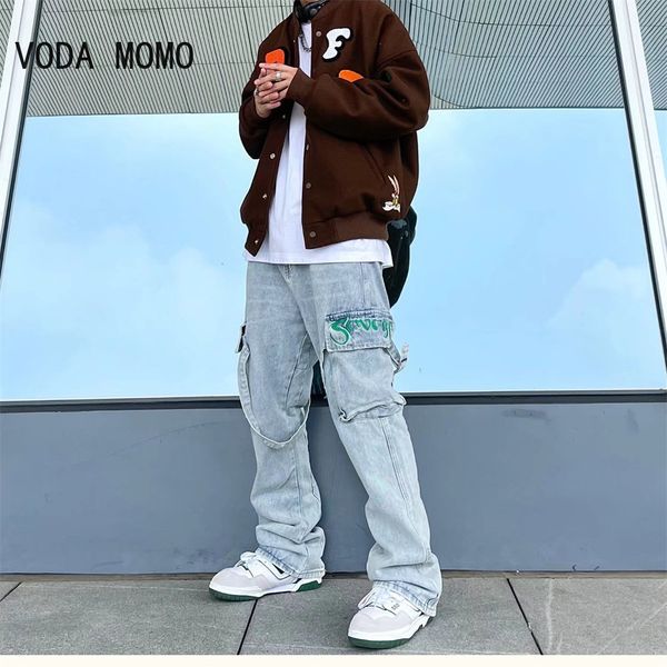 

men's jeans wideleg autumn daddy trend student loose straightleg pants japanese retro 1 pocket wild fashion 230625, Blue