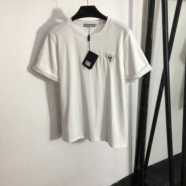 

23ss tee womens t-shirt womens designer clothing round neck pure cotton triangle embroidered letter striped short sleeve t-shirt womens clot, White