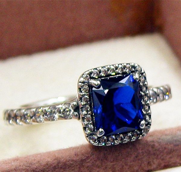 

100% 925 sterling silver timeless elegance ring with true blue crystal & clear cz european style jewelry charm2553556, Golden;silver