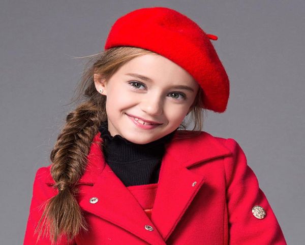 

kids beret winter cute black red wool beret hat cap berets girls hat painter hat 2to8 years old1697776, Yellow