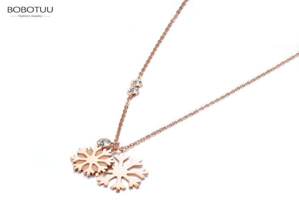 

chokers bobotuu trendy double snowflakes cubic zirconia pendant necklaces jewelry titanium steel necklace for women bn180082540020, Golden;silver