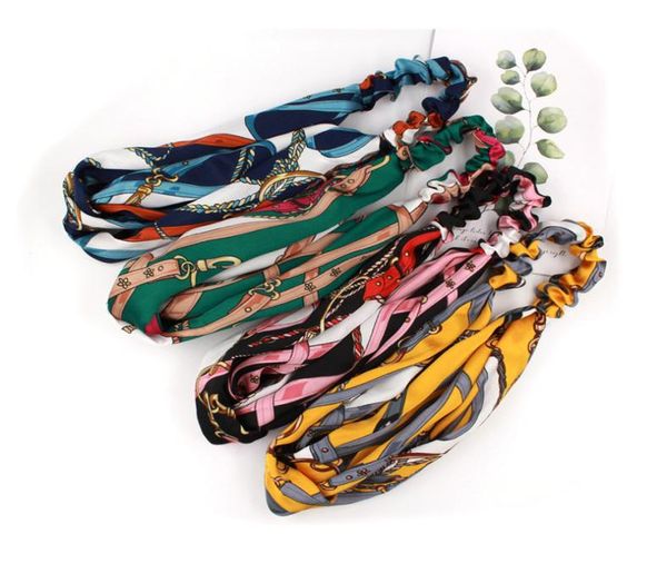 

dhl 4 colors cross headband for women fashion elastic chain printed chiffon hair bands girl turban head wraps5222688, Silver