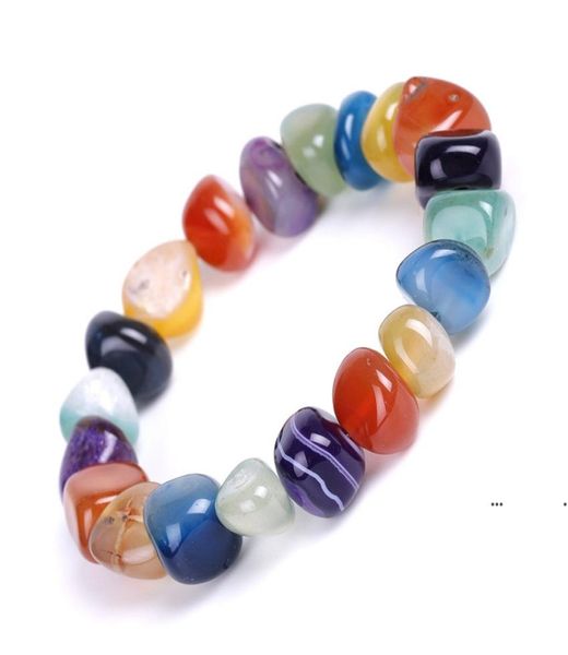 

natural agate stone bracelets bangles fashion men beaded strands irregular shape gravel women colorful beads elastic bracelet ewa58294279, Black