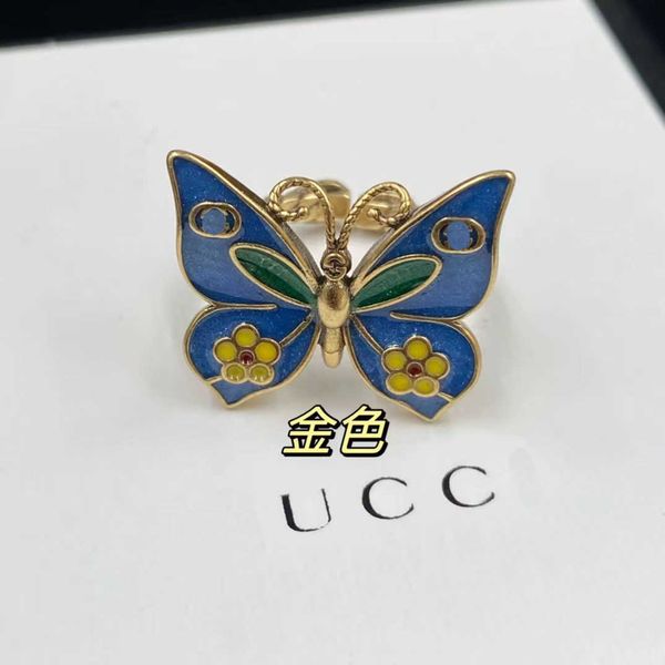 

butterfly drip glue flower adjustable opening fashion brass material ring, Silver