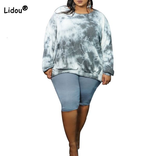 

women's plus size tshirt spring autumn tie dye printed pullover loose personality street clothes crew neck long sleeve sweatshirts 230, Black