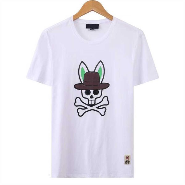 

psychos tees 2023 summer bunnys t-shirt cartoon embroidery skull rabbit pattern versatile short sleeve polo casual cotton 0620, White;black