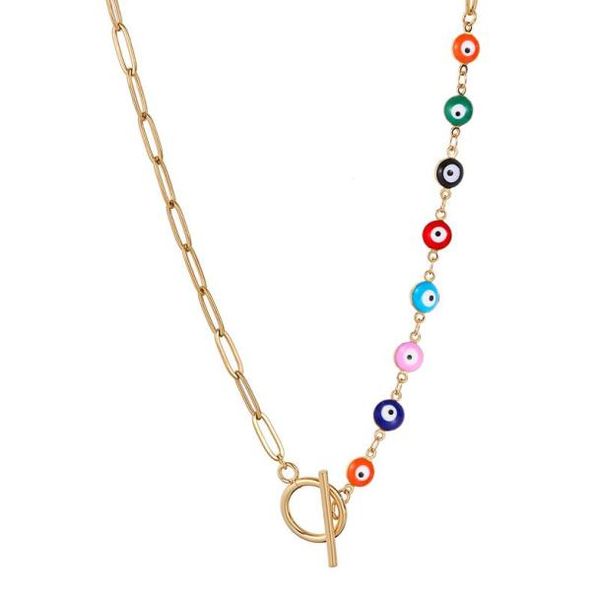 

chains 2021 vintage colorful eye paperclip chain necklace women simple toggle clasp mix for jewelry gift7440126, Silver