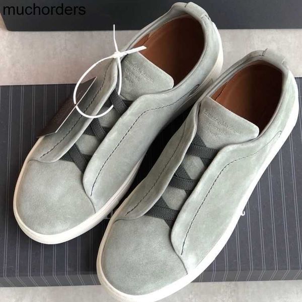 

zzegna zegna new deerskin sports casual shoes men's shoes super light grey green low cross elastic sleeve shoes, Black