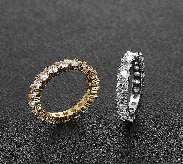 

4mm size 612 1 row men copper gold silver color cubic zircon iced out tennis ring hip hop rings7670396, Golden;silver