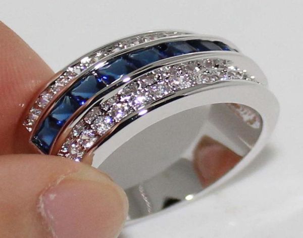

size 8 vecalon handmade blue sapphire gemstone crystal 10kt white gold filled ring band womens gift7835003, Slivery;golden