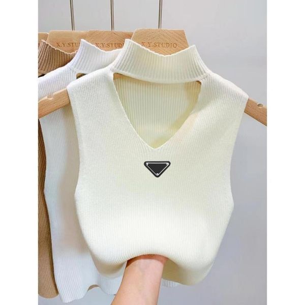 

pr-a summer white women t-shirt tees crop embroidery shoulder black tank casual sleeveless backless shirts luxury designer solid color vest