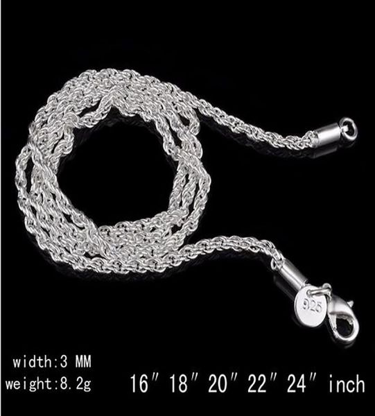 

3mm 925 silver rope chain necklace fashion chains men women jewelry necklace diy accessories 16 18 20 22 24inch1646308