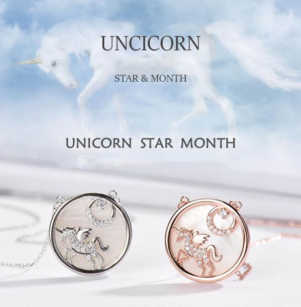 

2020 new 925 sterling silver white fritillary seashell unicorn star moon necklace chic necklaces for women silver 925 jewelry1305750