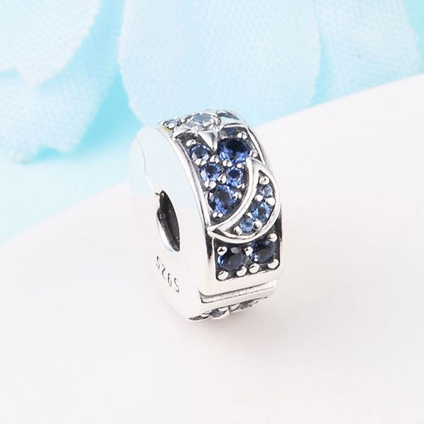 

925 sterling silver celestial sun, star & moon clip charm bead for european pandora style jewelry charm bracelets, Black