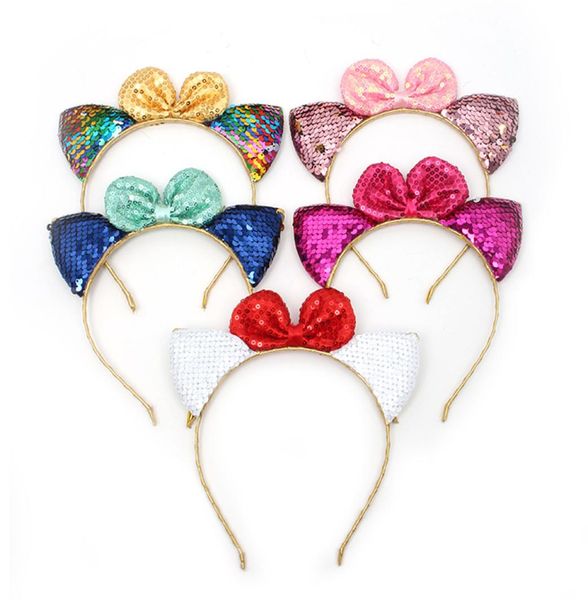 

sequined cat ear baby girls shinny headband mermaid bow babies headwear accessories kids birthday party dress up4847834, Slivery;white