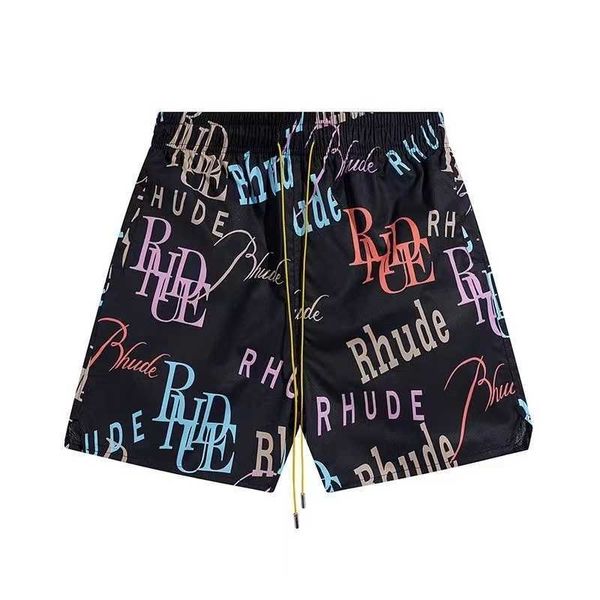 

rqcw 2023 men's and women's shorts shirt high version fashion brand rhude color letter printing drawstring american trend t-shirt, White;black