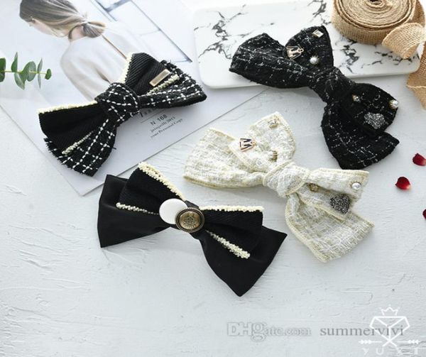 

lady style children plaid bows hairpins girls metals letter beaded bow princess hairclip designer kids barrettes women hair access1369653, Slivery;white