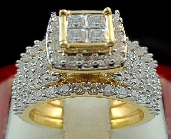 

off 80 new 18k full princess square diamond luxury 2piece engagement ring9715776, Golden;silver
