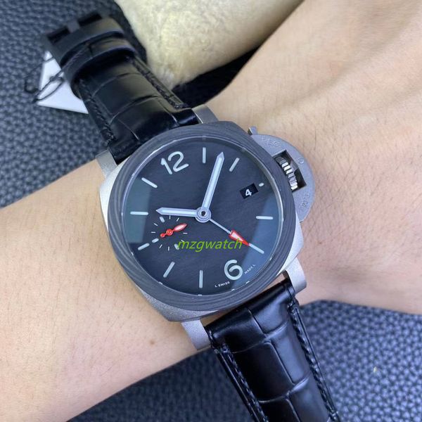 

vsf mens watch equipped with cal.p.9010 integrated movement diameter 42mm sandblasted titanium cowhide strap carbon fiber ring waterproof, Slivery;golden
