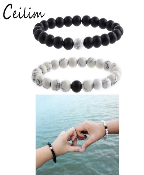 

new fashion jewelry 2 pieceset distance bead bracelet with 8mm tigereye white turquoise black dull stone bead charm bracelet3626612