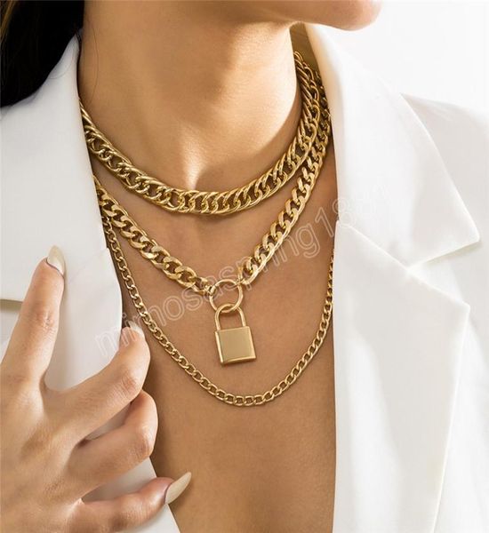 

vintage chunky chain necklace for women men multilayer lock pendant choker grunge jewelry accessories1064860, Silver