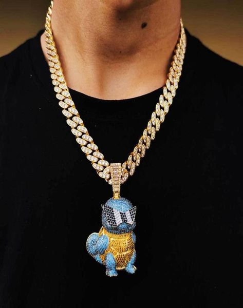 

pendant necklaces hip hop cz stone paved bling iced out gold color cool cartoon tortoise pendants for men rapper jewelry gift7900380, Silver