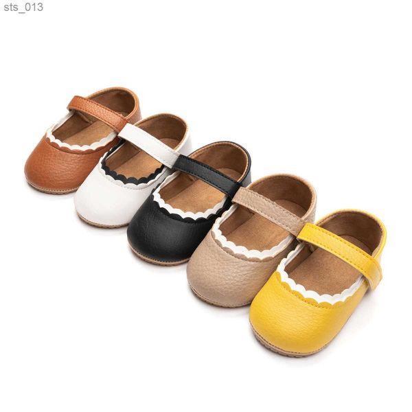 

2023 soft leather lace baby girls princess shoes newborn moccasins shoes rubber sole prewalker non-slip toddlers first walkers l230518